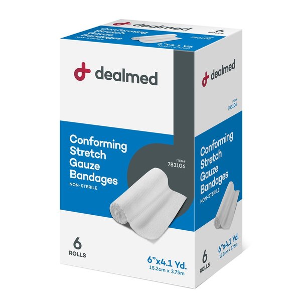 Dealmed Stretch Gauze Bandage Rolls, Non-Sterile, 6", 6/Bx, 8/Cs, 48PK 783106